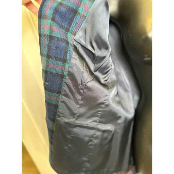 Vintage Pendleton Watch Plaid Green Blue Wool Blazer 2 Button Womens 12 Academia - Picture 4 of 8